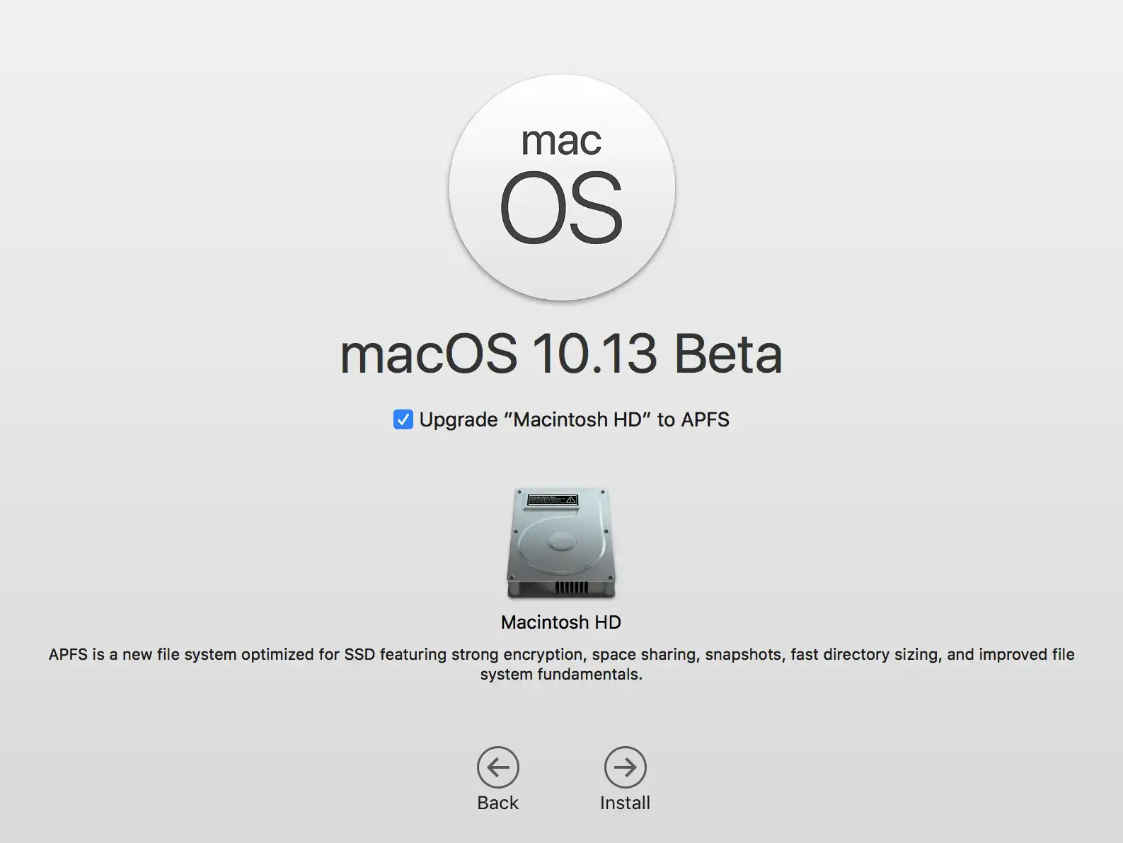 High Sierra install screen